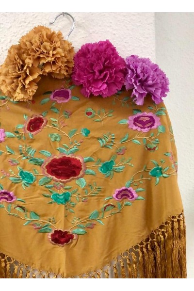 Mantoncillo de flamenca PEONITA mostaza flecado a mano