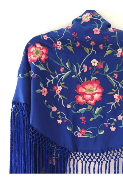 Mantoncillo de flamenca JARANDA Azulón, crespón, flecado a mano