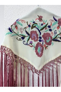 Mantoncillo niña AMAPOLA beige bordado y flecos  maquillaje
