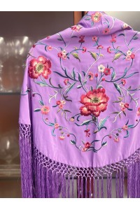 Mantoncillo de flamenca JARANDA lila y colores alegres, flecado a mano