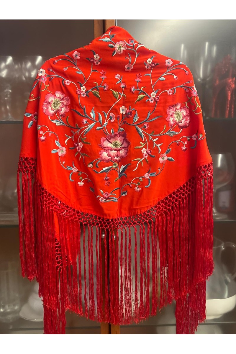 Mantoncillo JARANDA rojo, bordado colores alegres, flecado a mano