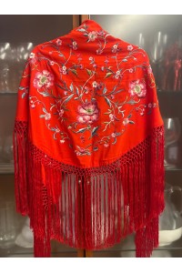 Mantoncillo JARANDA rojo, bordado colores alegres, flecado a mano