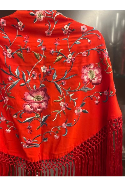 Mantoncillo JARANDA rojo, bordado colores alegres, flecado a mano