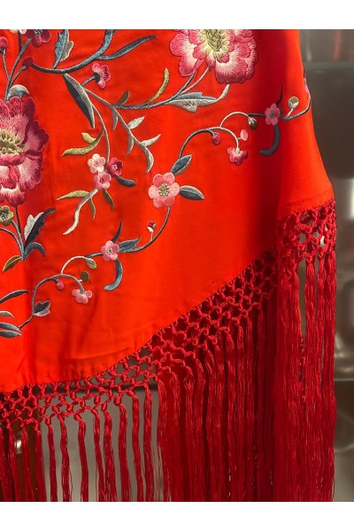 Mantoncillo JARANDA rojo, bordado colores alegres, flecado a mano