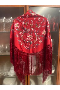 Mantoncillo  JARANDA granate, bordado colores alegres, flecado a mano