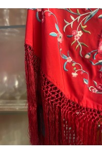 Mantoncillo  JARANDA granate, bordado colores alegres, flecado a mano