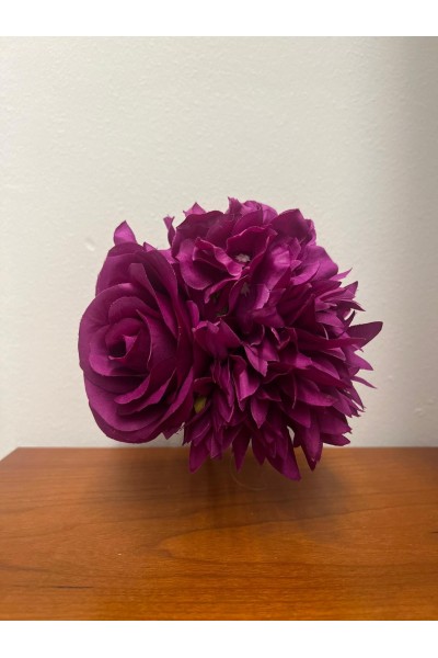 Ramillete ROCÍO buganvilla de tela, con rosas, dalias y hortensias