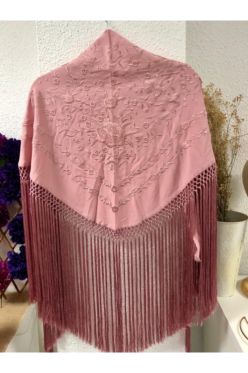 Mantoncillo PERALTA rosa nude, flecado esterilla, fleco extra largo !!