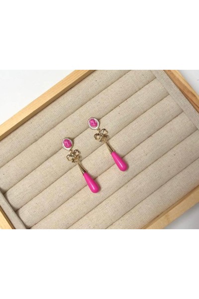 Pendientes AZAHAR dorados lágrimas fuxias, pequeños, niña, adulta