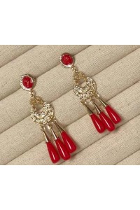 Pendientes AZAHAR dorados 3 lágrimas rojo,ideal niña, adulta, no pesan