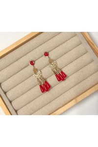 Pendientes AZAHAR dorados 3 lágrimas rojo,ideal niña, adulta, no pesan