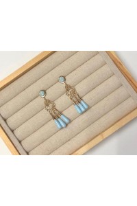 Pendientes AZAHARES dorados 3 lágrimas celestes, pequeños niña/adulta.