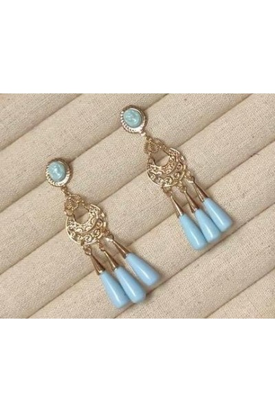 Pendientes AZAHARES dorados 3 lágrimas celestes, pequeños niña/adulta.
