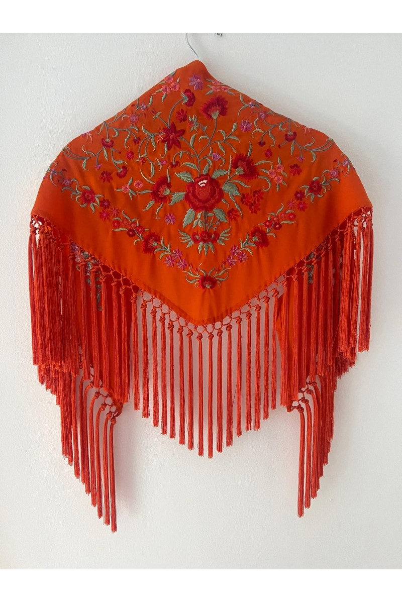 Mantoncillo de flamenca CINTIA de niña, naranja, crespón y seda Mantoncillo de flamenca CINTIA de niña, naranja, crespón y seda