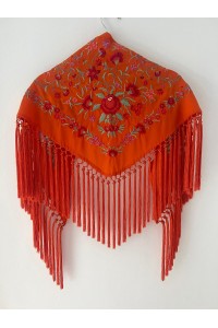 Mantoncillo de flamenca CINTIA de niña, naranja, crespón y seda