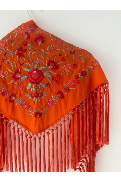 Mantoncillo de flamenca CINTIA de niña, naranja, crespón y seda