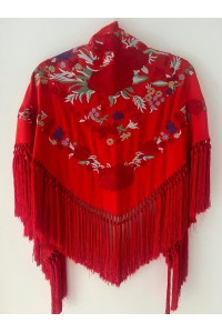 Mantoncillo REVUELO, rojo, bordado rojo, algodón, flecado a mano