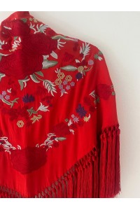 Mantoncillo REVUELO, rojo, bordado rojo, algodón, flecado a mano