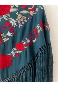 Mantoncillo de flamenca REVUELO, azul petróleo,rojo, algodón, borlón