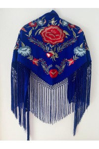 Mantoncillo de flamenca JÁNDULA azulón, bordado rojo, azul, crespón