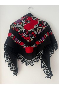 Mantoncillo de flamenca REVUELO negro, rojo, algodón, con madroños