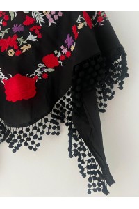 Mantoncillo de flamenca REVUELO negro, rojo, algodón, con madroños