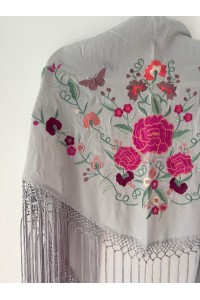 Mantoncillo de flamenca SANTANA gris y rosa