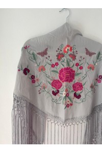 Mantoncillo de flamenca SANTANA gris y rosa