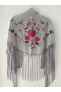 Mantoncillo de flamenca SANTANA gris y rosa