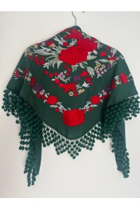 Mantoncillo de flamenca REVUELO negro y rojo , algodón, con madroños