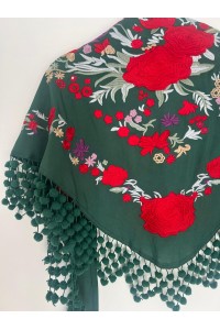 Mantoncillo de flamenca REVUELO negro y rojo , algodón, con madroños