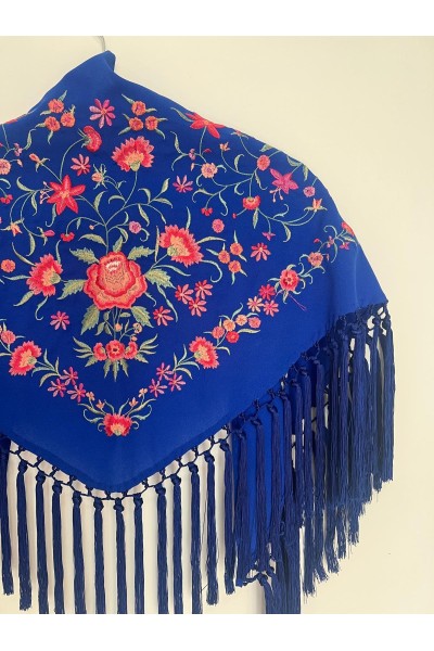 Mantoncillo de flamenca de niña CINTIA azulón, crespón, borlones