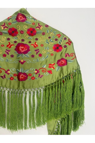 Mantoncillo de flamenca de niña AZUCENA verde lima, seda y viscosa