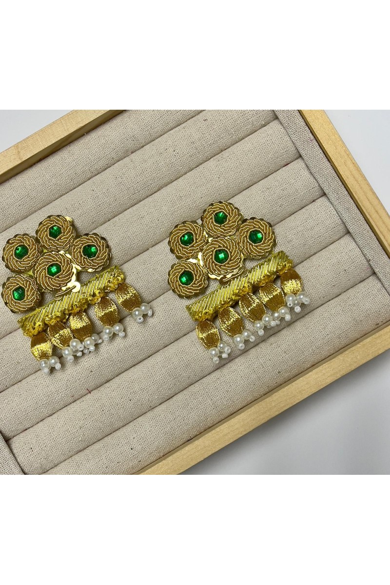 Broche ALAMARES dorado y verde con hilo de seda