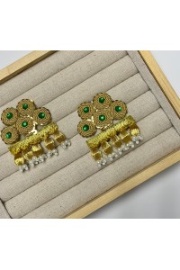 Broche ALAMARES dorado y verde con hilo de seda