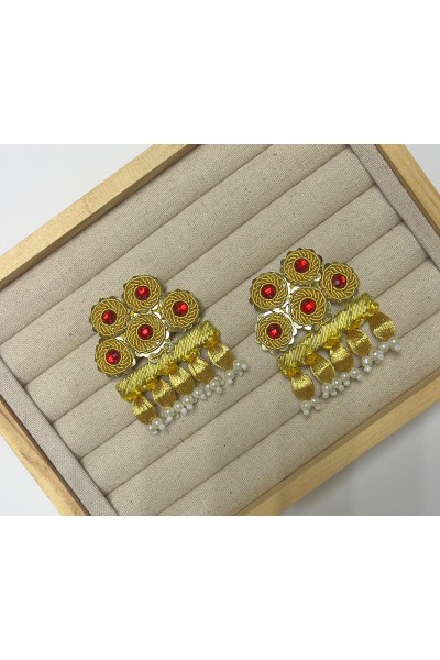 Broche ALAMARES dorado y rojo con hilo de seda