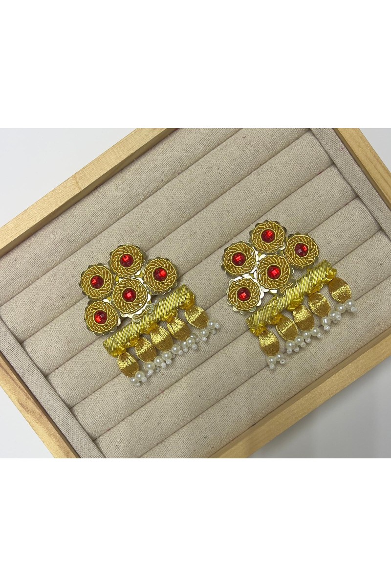 Broche ALAMARES dorado y rojo con hilo de seda