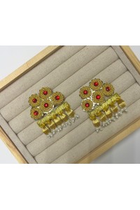 Broche ALAMARES dorado y rojo con hilo de seda