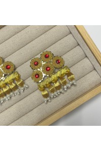 Broche ALAMARES dorado y rojo con hilo de seda