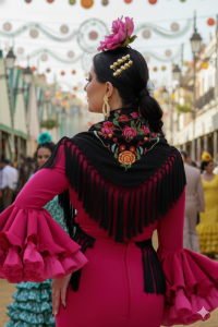 Mantoncillo CLAVELLINA negro, rojo y rosa, seda, artesanal