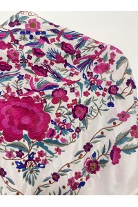 Mantoncillo de flamenca PARAISO blanco, rosa, seda, borlón