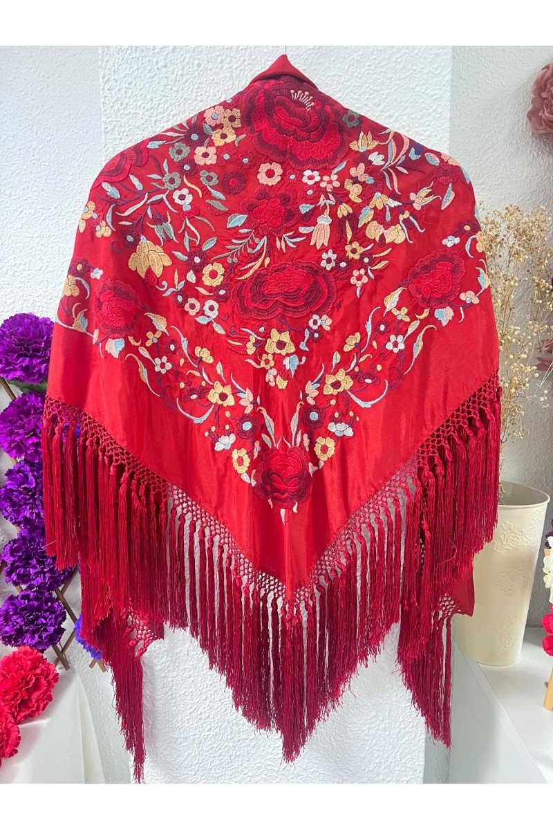 Mantoncillo de flamenca ROSASROJAS rojo, flecado artesanal especial