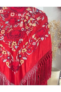 Mantoncillo de flamenca ROSASROJAS rojo, flecado artesanal especial
