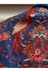 Mantoncillo HERENCIA azul oscuro, seda, flecado artesanal borlones