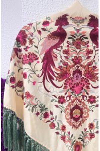 Mantoncillo HERENCIA caña, seda, flecado verde artesanal borlones