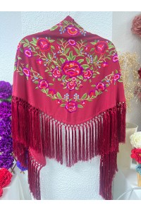 Mantoncillo PEONITA, granate bordados rojos, verdes, seda