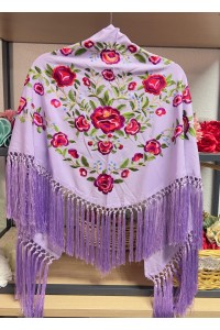 Mantoncillo PEONITA, lila bordados rojos, verdes, seda