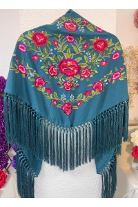 Mantoncillo PEONITA, petróleo, bordados rojos, verdes, seda