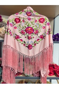 Mantoncillo PEONITA, nude, bordados rojos, verdes, seda