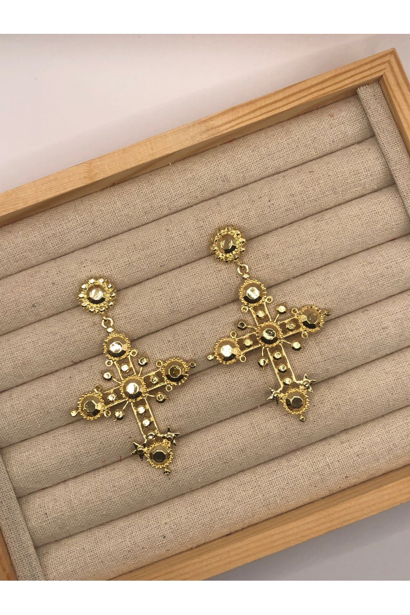 Pendientes CRUZ DORADA, cierre a presión, hipoalergénicos